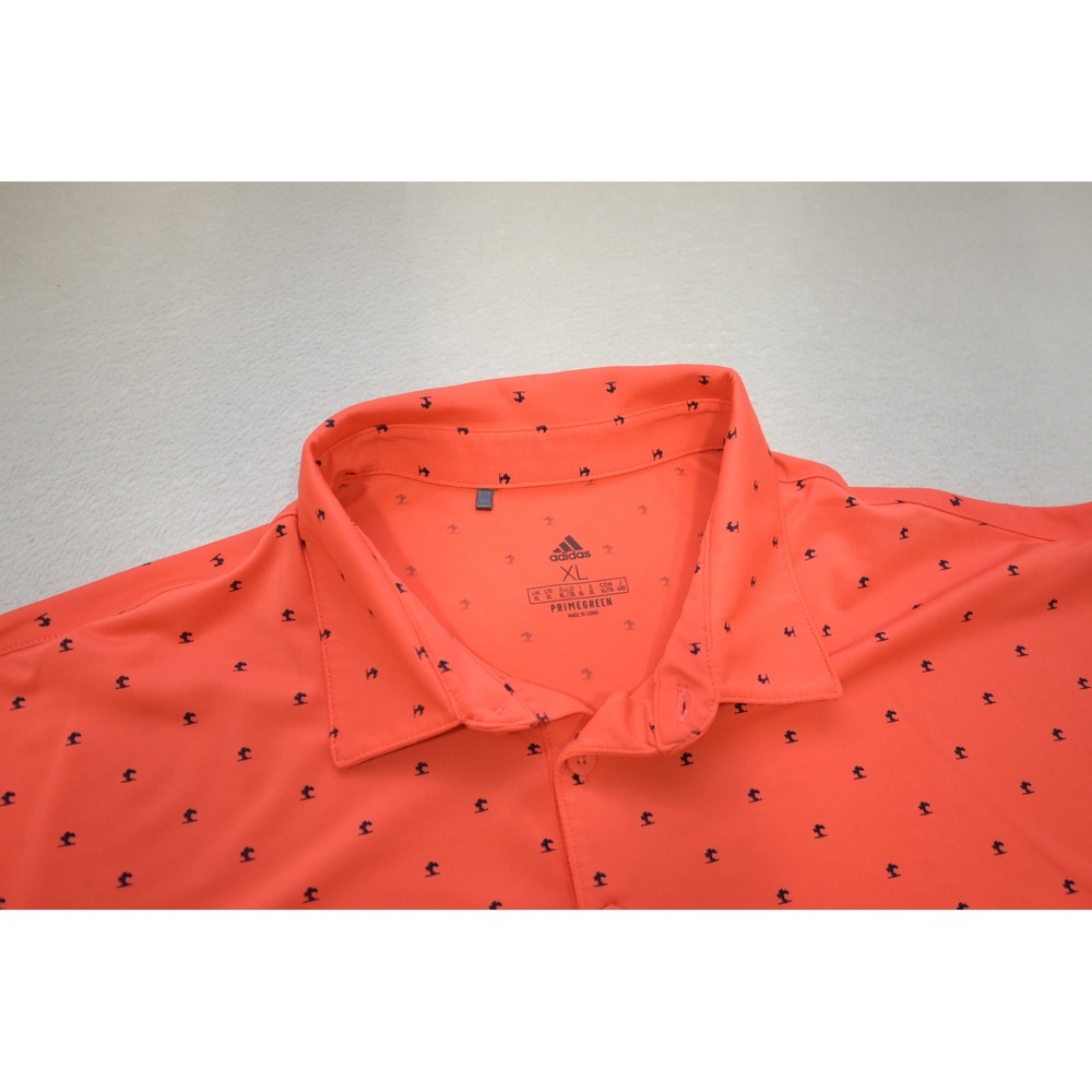 Adidas Golf Polo Men XL Orange Palm Tree Print Primegreen Performance Shirt - Picture 7 of 11